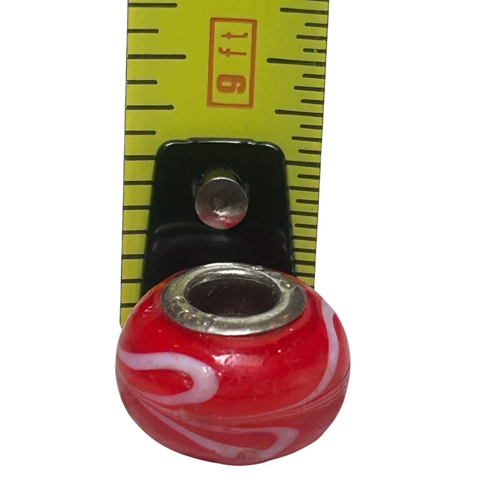 Red Murano Glass Swirl Charm Bead 925 Sterling Silver Core European Bracelet New